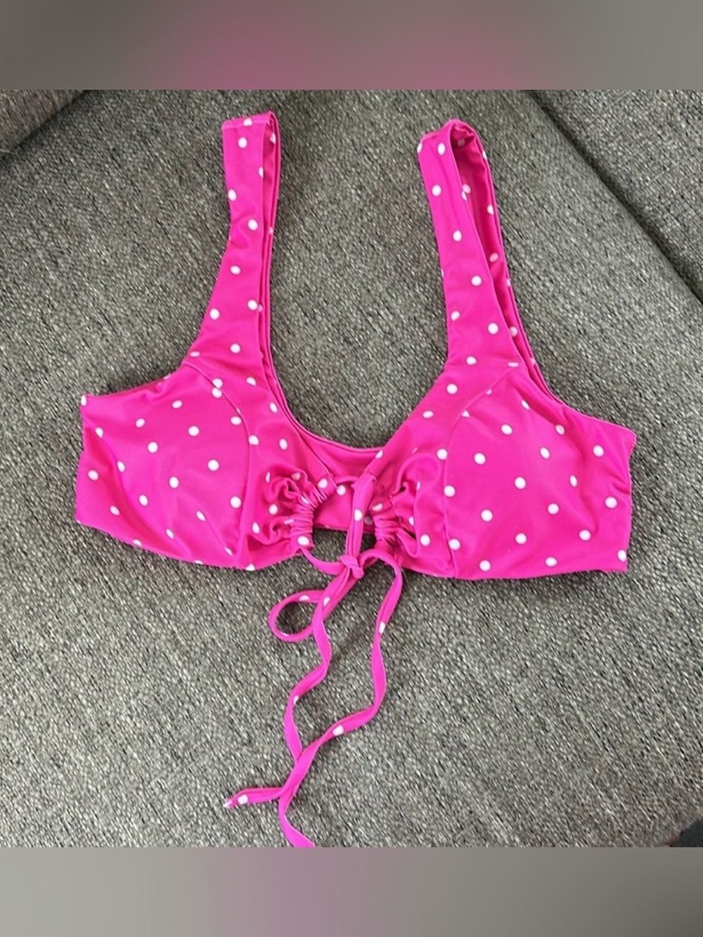 Zaful Pink Polka Dot Lace Up O-Ring Bikini Top Size M